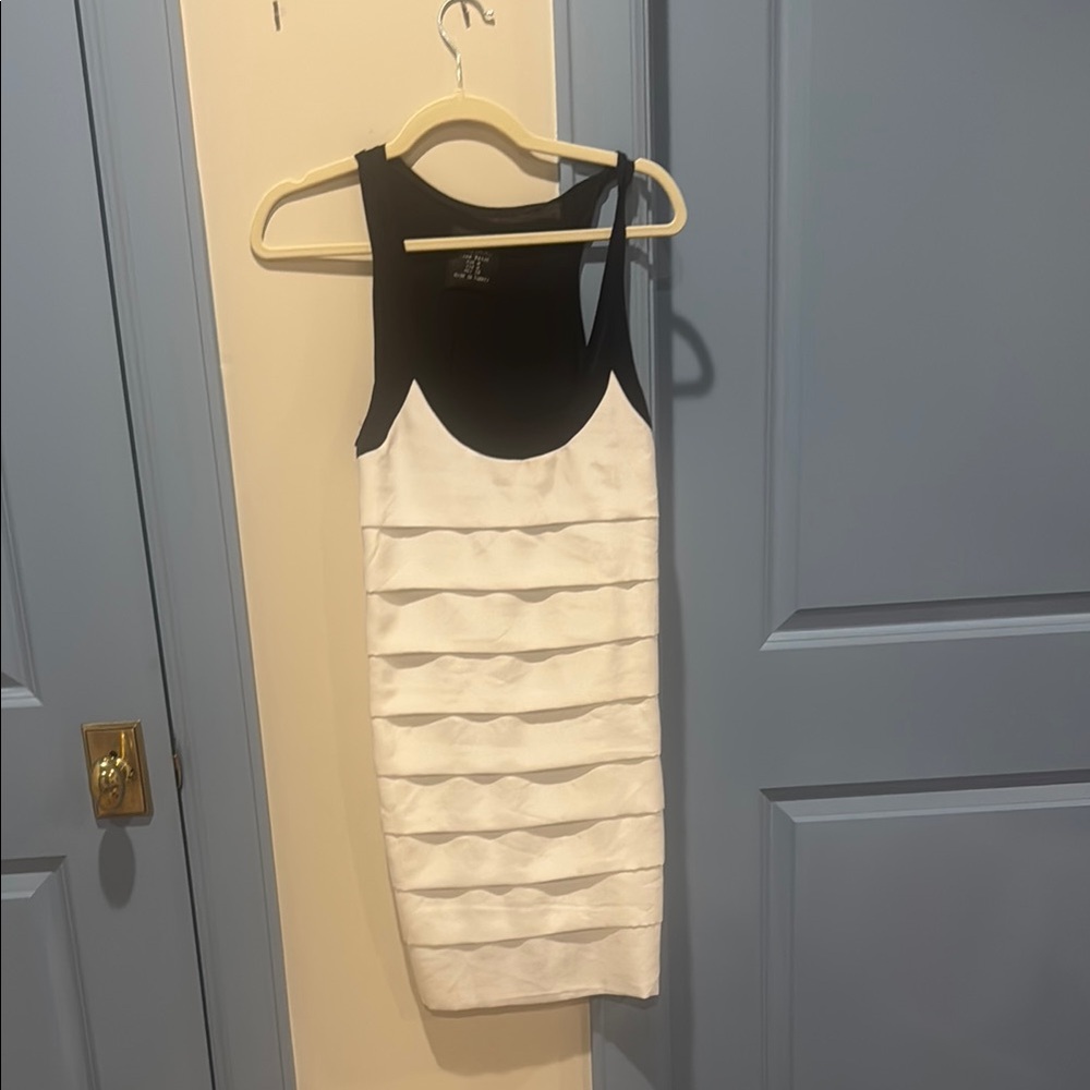 Zara Black and White Pleated Sheath Mini Dress